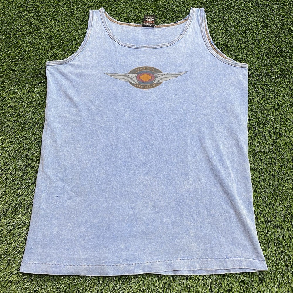 Harley Davidson Motorcycles 1995 Shawnee Kansas Womens Blue Tank Top Size Medium