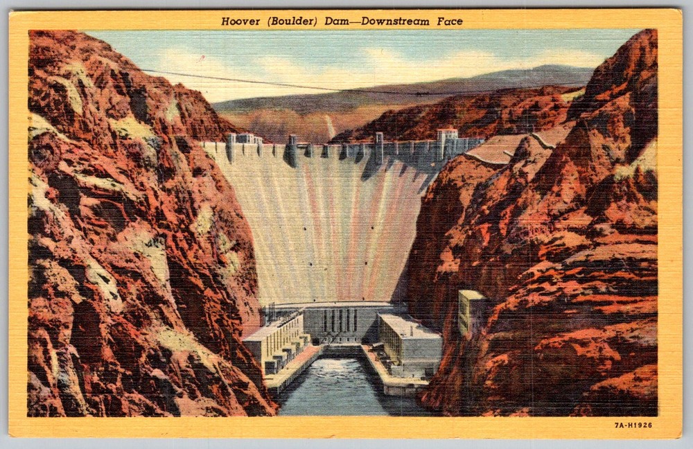 Vtg Linen Postcard Hoover Dam Downstream Face Boulder City, NV 1940s