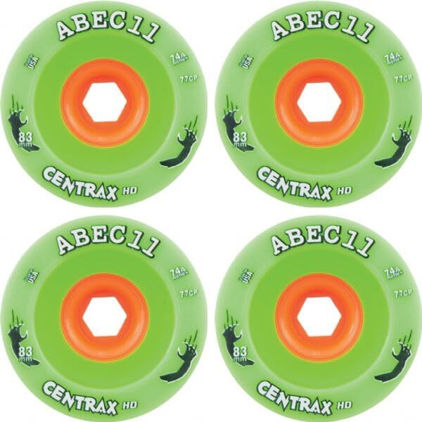 ABEC 11 Centrax HD Lime/Orange Skateboard Wheels - 83mm 74a (Set of 4)