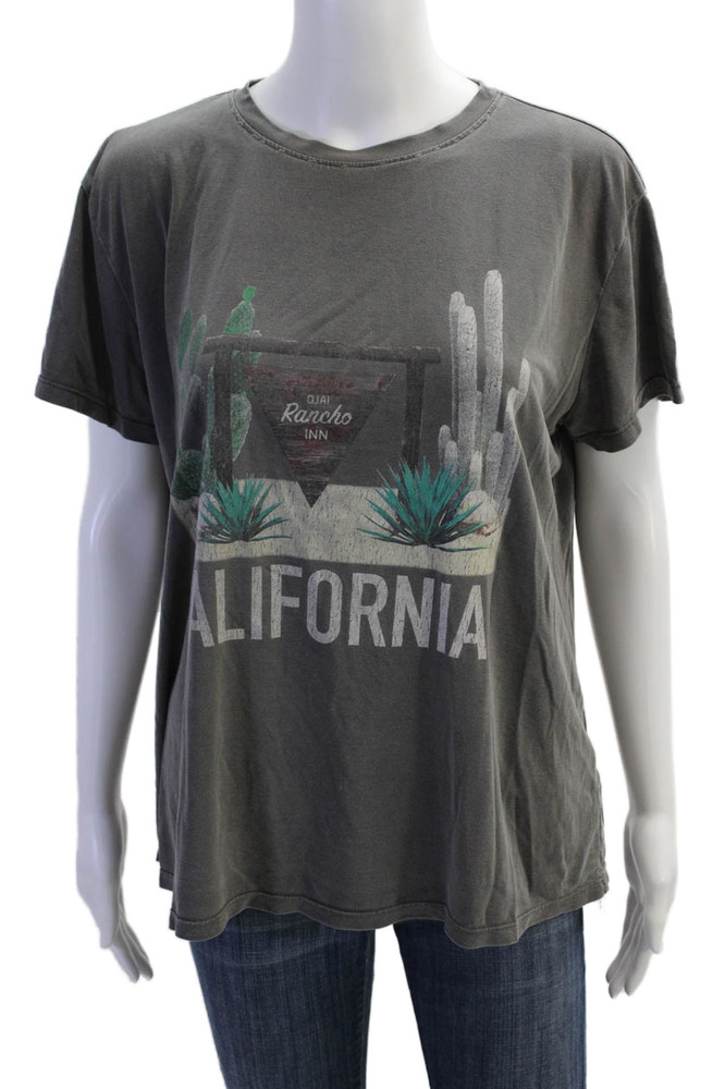 Mumu Mellow Women Basic T-Shirt Dark Gray Graphic Crew Neck Cotton Blend Size MFree Shipping in US $100+ Orders | $6.95 Orders Below