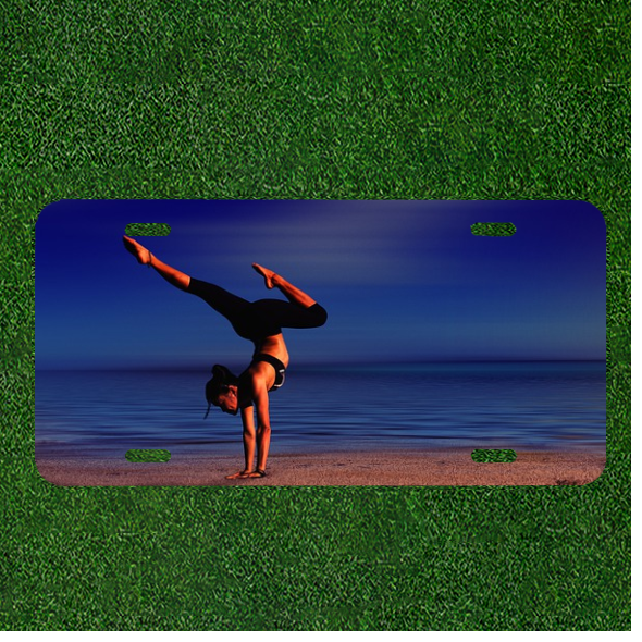 Custom Personalized License Plate Auto Tag With Women Doing Hand Stand Add Names