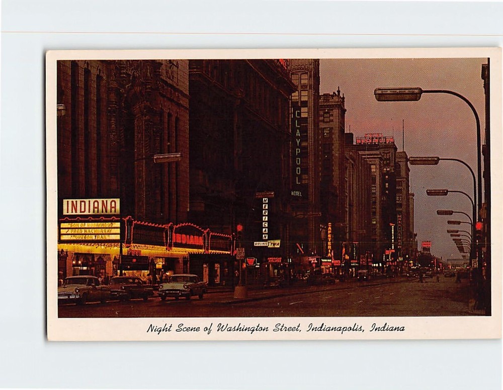 Postcard Night Scene Washington Street Indianapolis Indiana USA