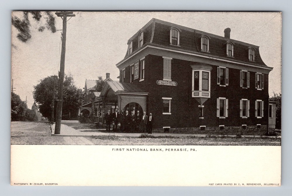 Perkasie PA-Pennsylvania, 1st National Bank Street PC Vintage Postcard