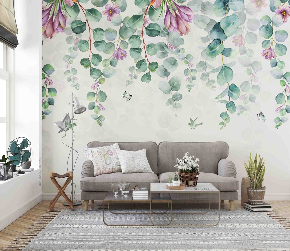 3D Flowers Leaves Plants Watercolor Wall Murals Wallpaper Murals Wall Sticker