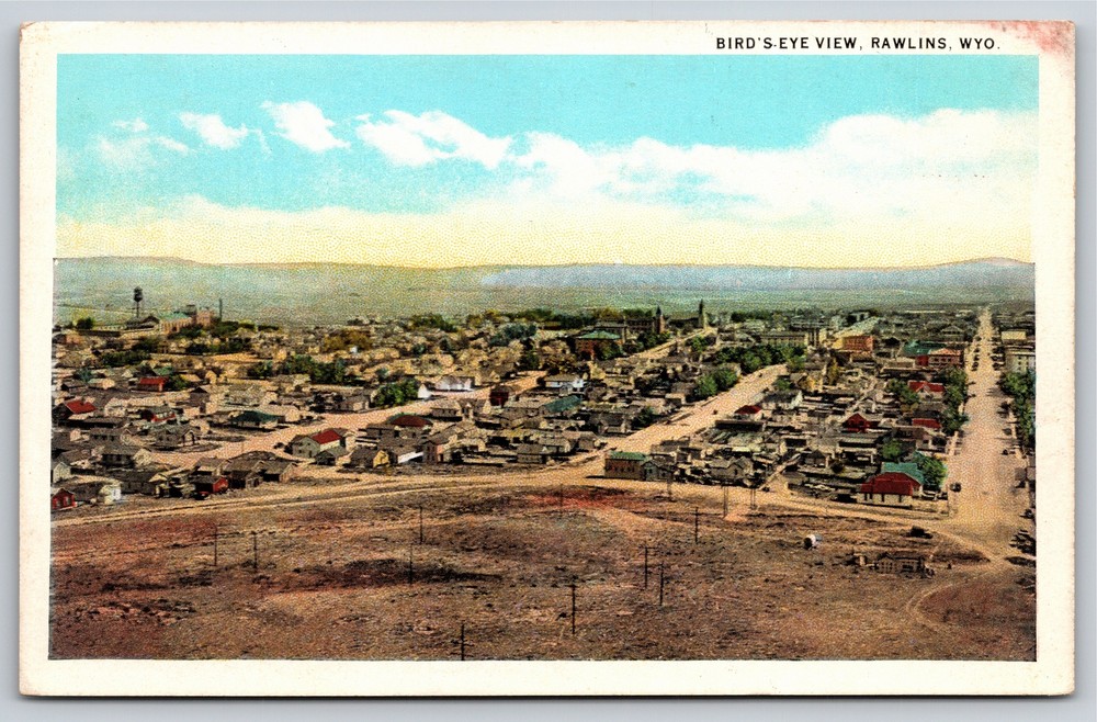 Rawlins Wyoming~Air View of Town~Vintage Postcard