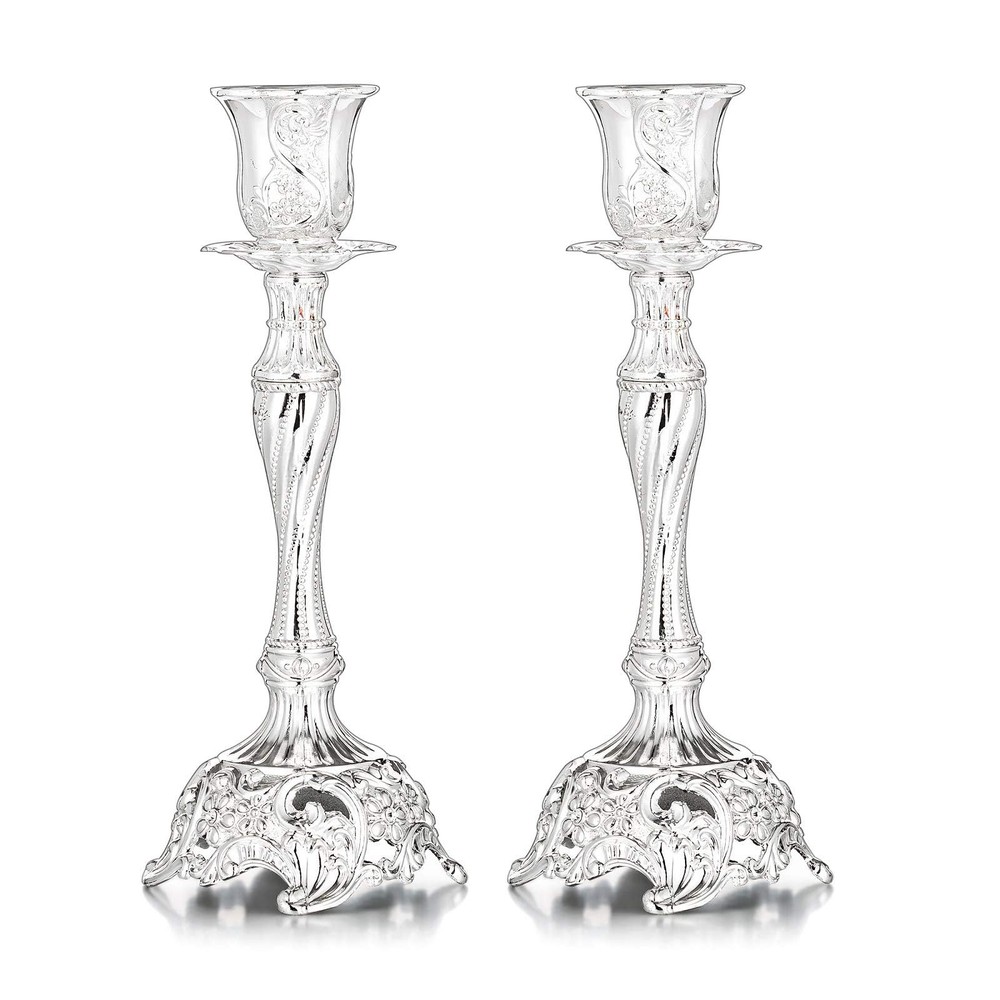 Silver Plated Candlestick Holders Set of 2 Taper Candle Holders Deluxe Ornate...