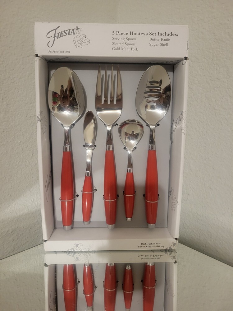 Fiesta Fatware 5-Piece Hostess Flatware Set in Vibrant Scarlet Red - Brand New