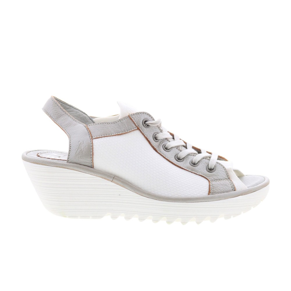 Fly London Yedu YEDU158FLY-009 White Leather Wedge Sandals Women Size 41