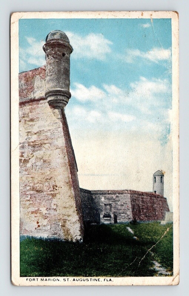 St Augustine Florida Fort Marion Historic Landmark WB Cancel WOB Postcard