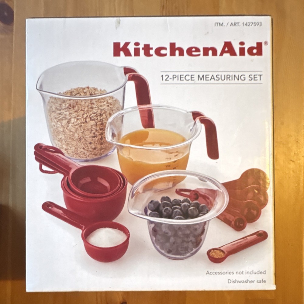 KitchenAid 12-Piece Measuring Cups & Spoons Set Red Clear Dishwasher Safe