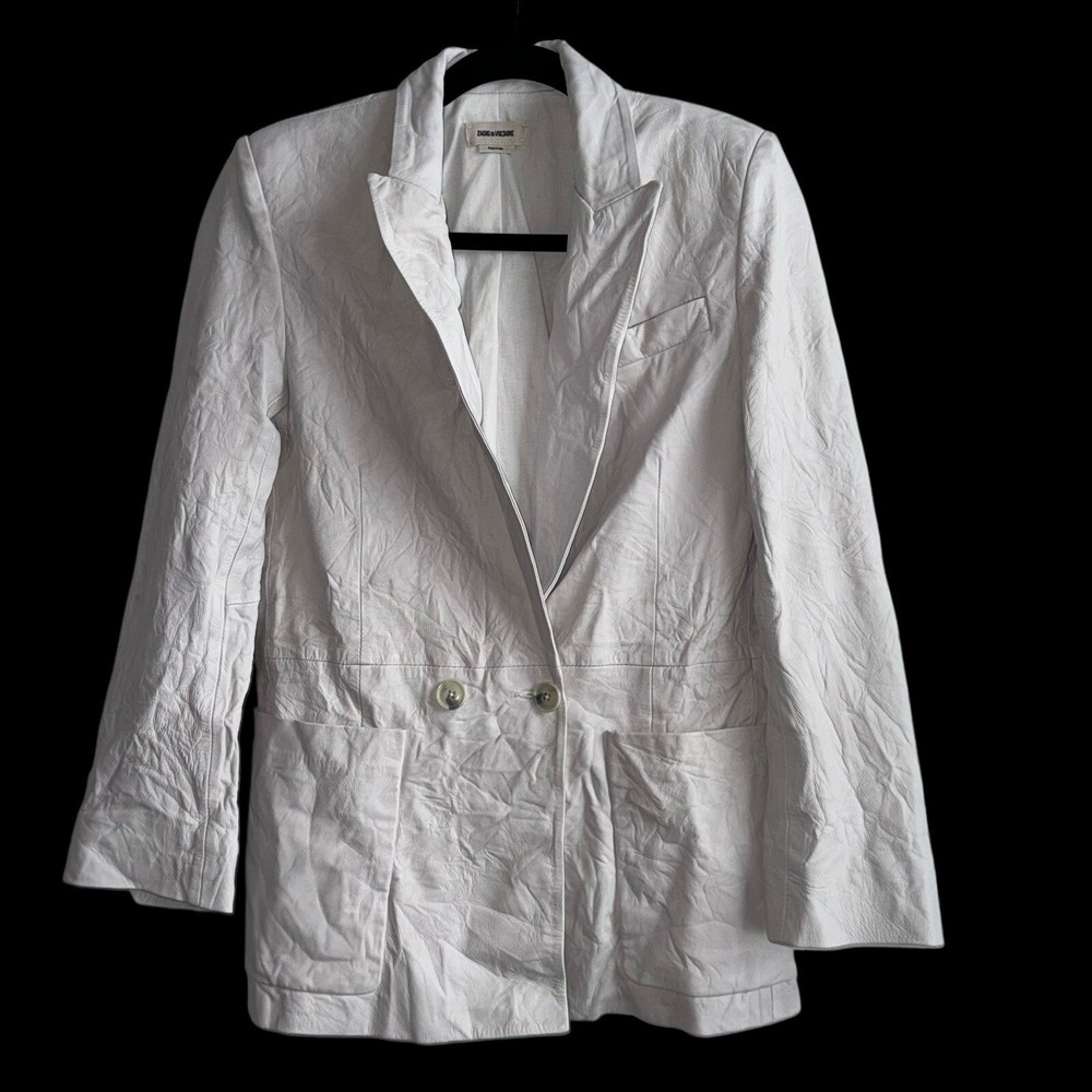 Zadig & Voltaire Visco Cuir Froisse Creased Lamb Leather Jacket 34 Women’s White