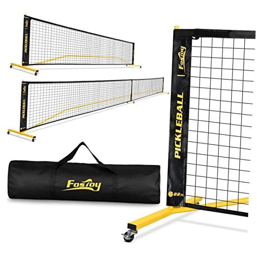 Portable Pickleball Net with Wheels, Regulation Size 22 FT & Half Black&Yellow