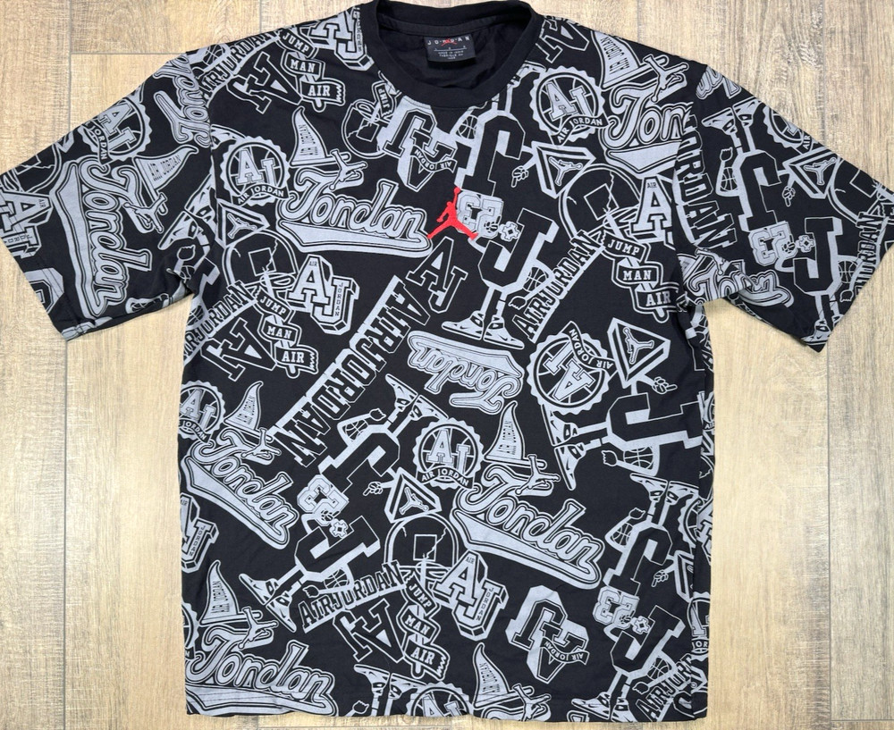 Air Jordan AOP Jumpan Black #23 Mens T Shirt Sz Large All Over Print Y2K Street