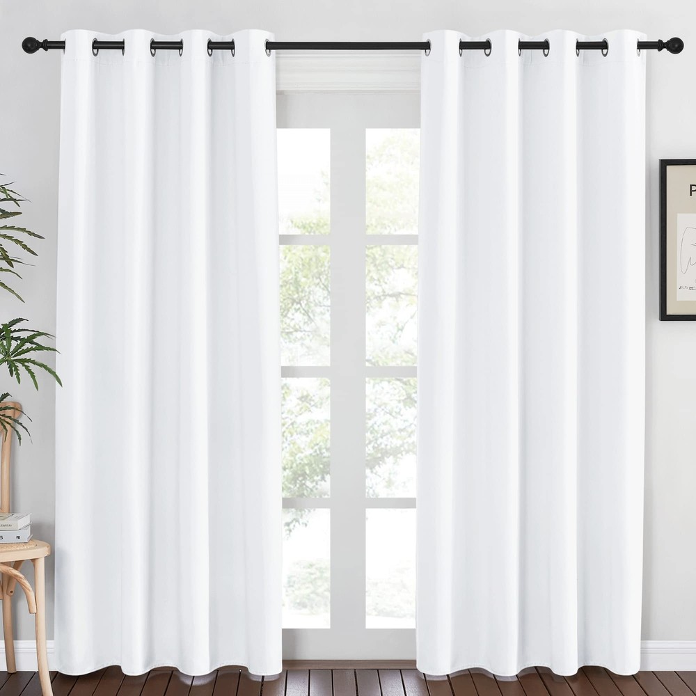 White 84-Inch Darkening Bedroom Curtains with Grommets - 50% Blackout