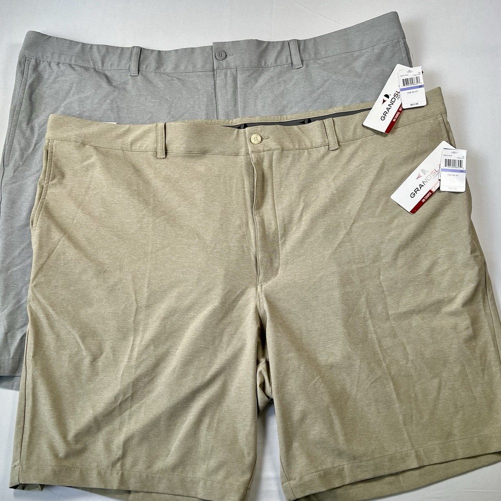 NWT LOT OF 2 Mens Big & Tall Sz 48 Grand Slam Performance Golf Shorts Gray Khaki