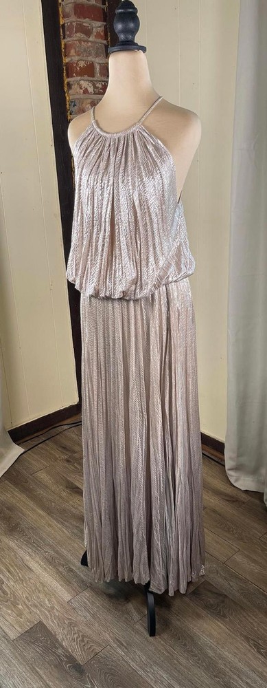 Alexis Women's Gold Metallic Pleated Maxi Dress