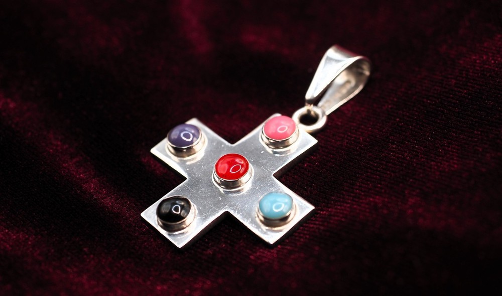 Vintage - Taxco - Mexico - TS-79 -  Sterling Silver - Multi Stone Cross Pendant