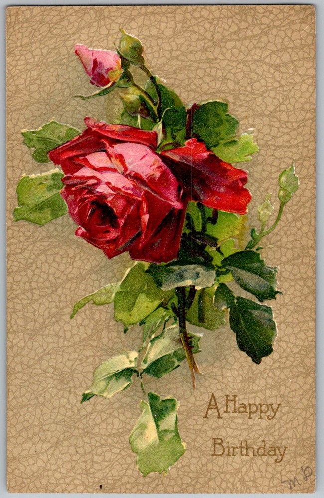 Antique Postcard Red Rose Birthday Sidney, Iowa 1910s