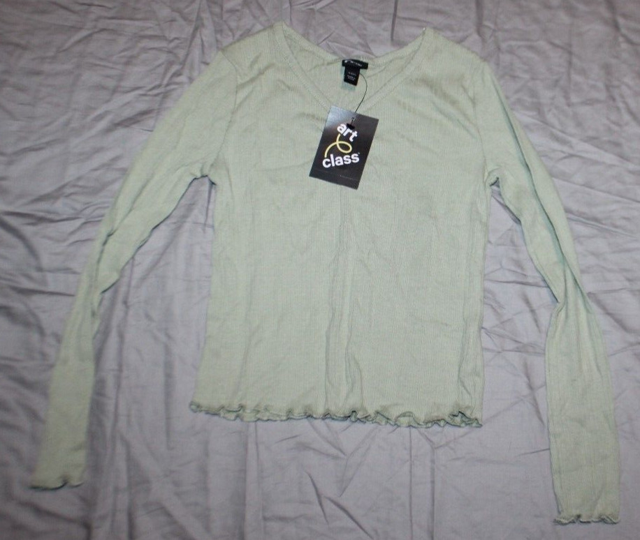 Art Class Girls Size XL 14 long Sleeve V-Neck T-Shirt Olive green