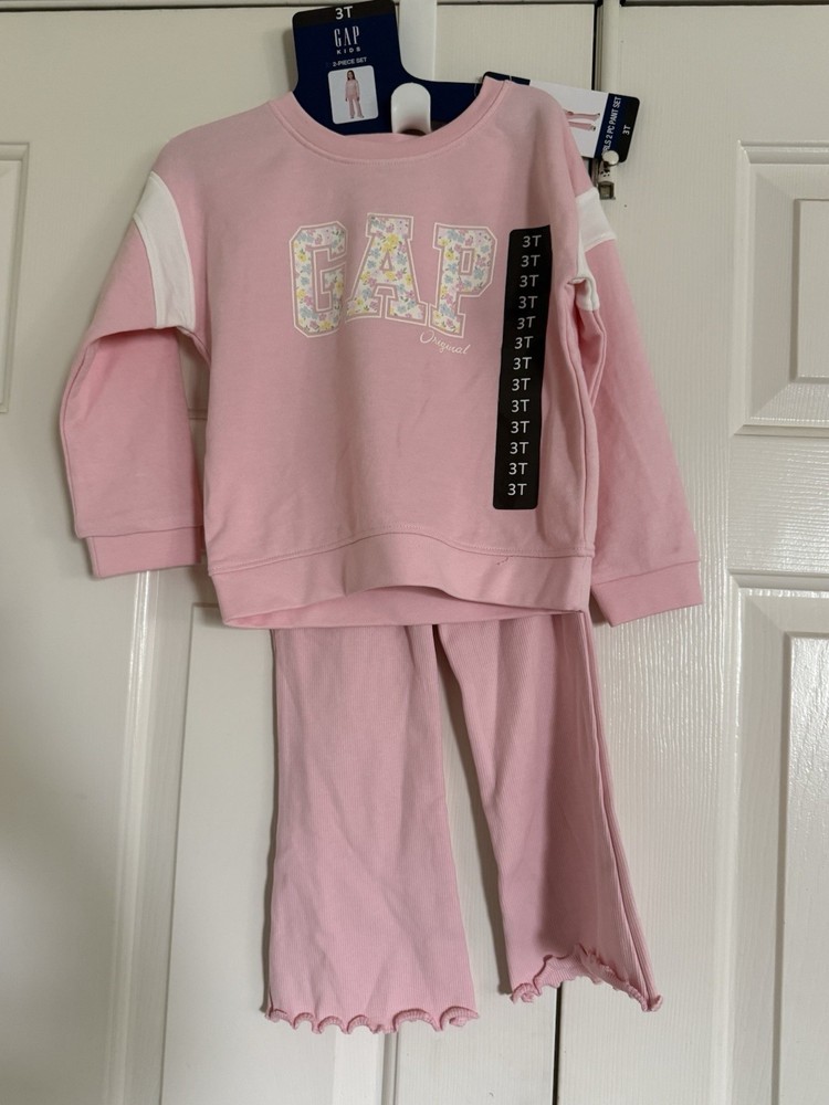 Gap Girls Pink 3T 2-Piece Sweatshirt & Pants Set Floral Logo