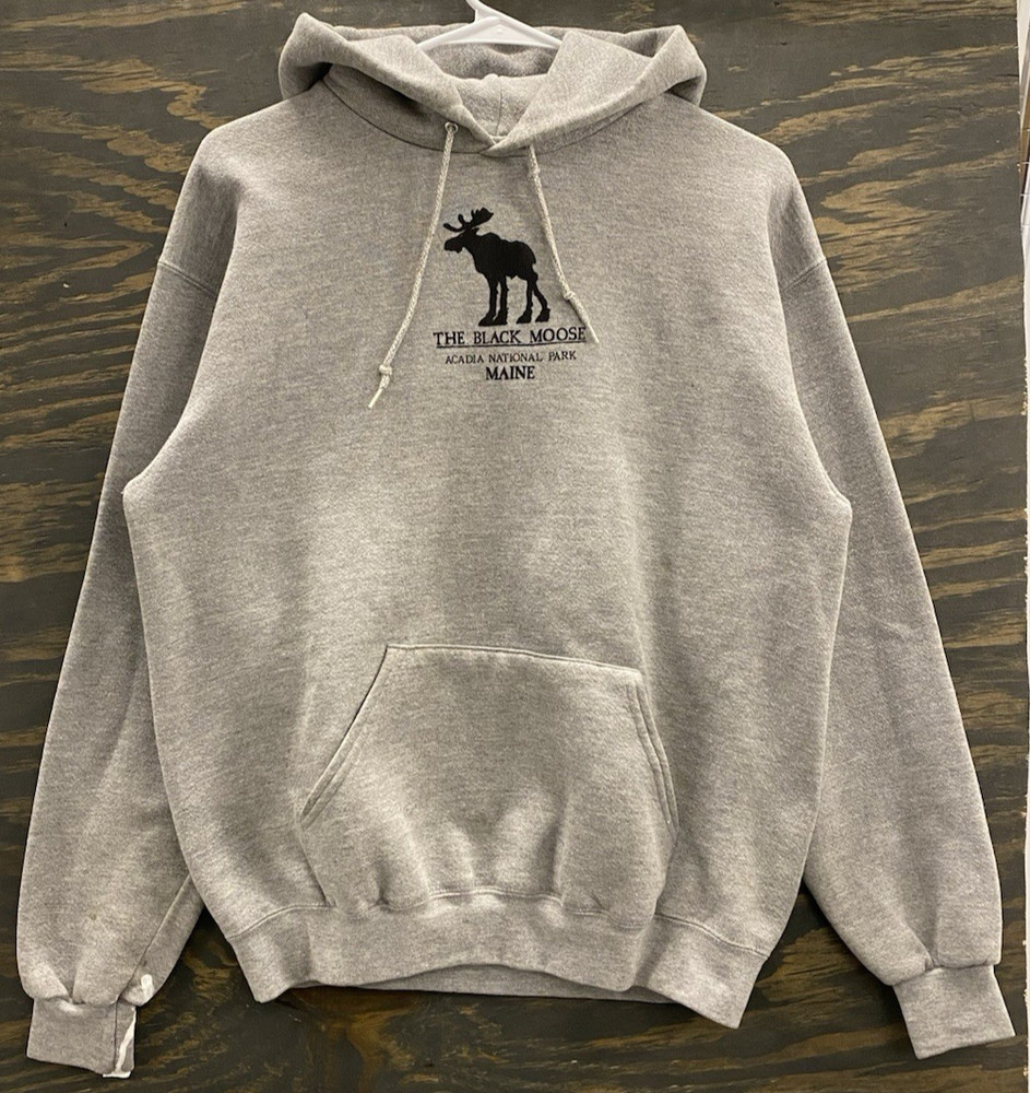 Vintage 90s Lee Heavyweight Acadia National Park Maine The Black Moose Hoodie M-image