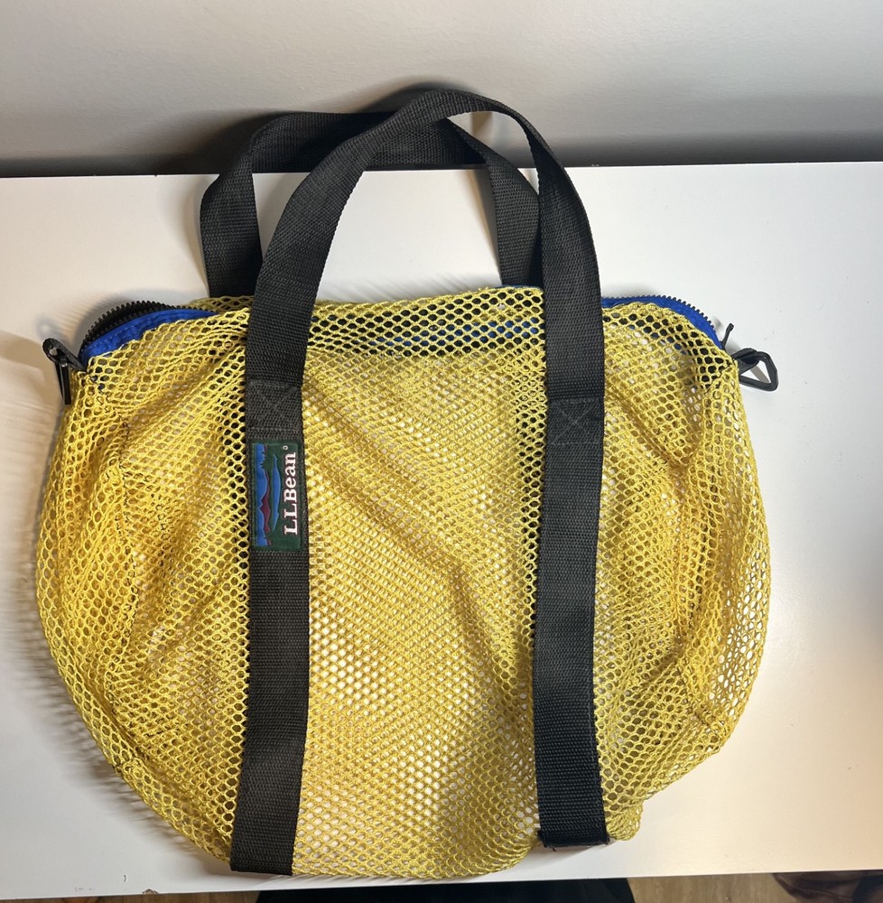 Vintage 80s Yellow L.L.Bean Mesh Boat Tote Bag