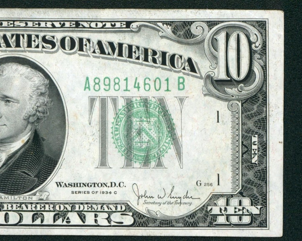 $10 1934 ((CHOICE/ GEM)) FEDERAL RESERVE NOTE ** (1st of 2 consecutive)