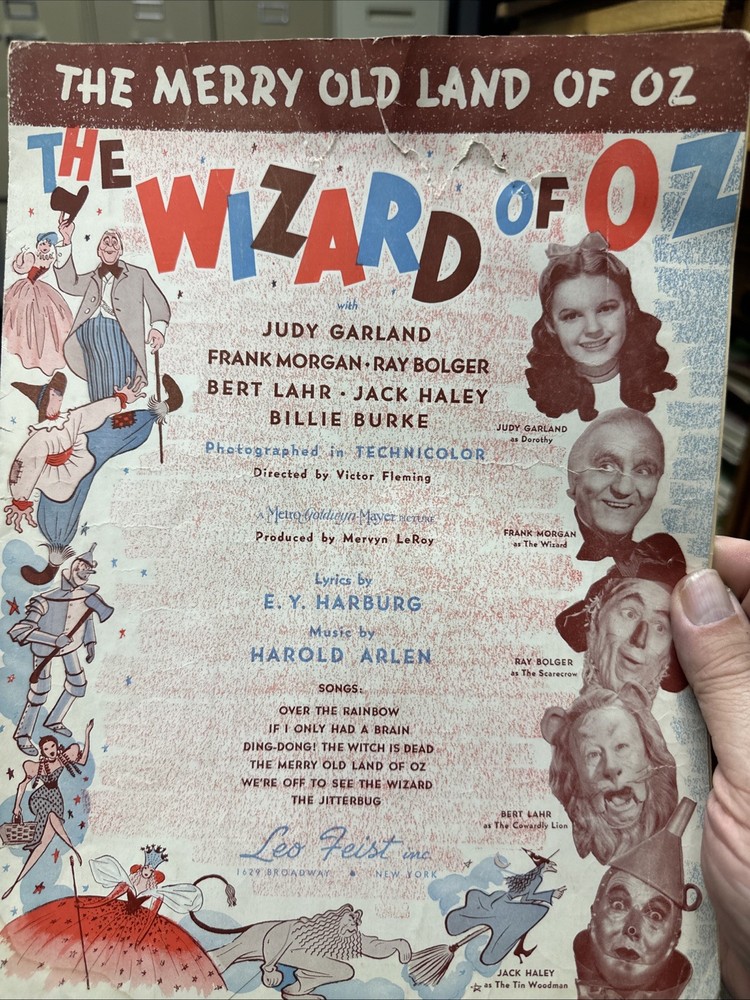 O 1939 THE WIZARD OF OZ Sheet Music MERRY OLD LAND OF OZ (taped)