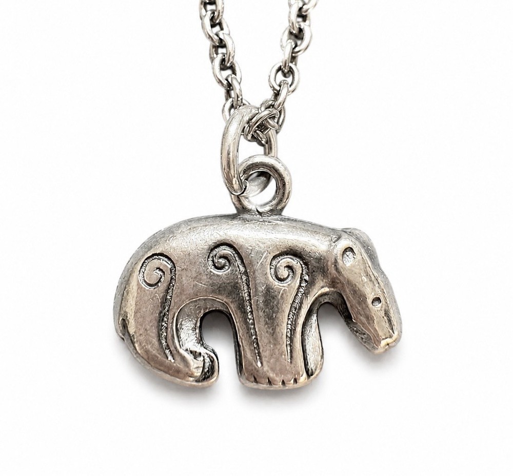 Vintage Kalevala Koru Sterling Silver Bear Pendant Necklace 925 Made In Finland