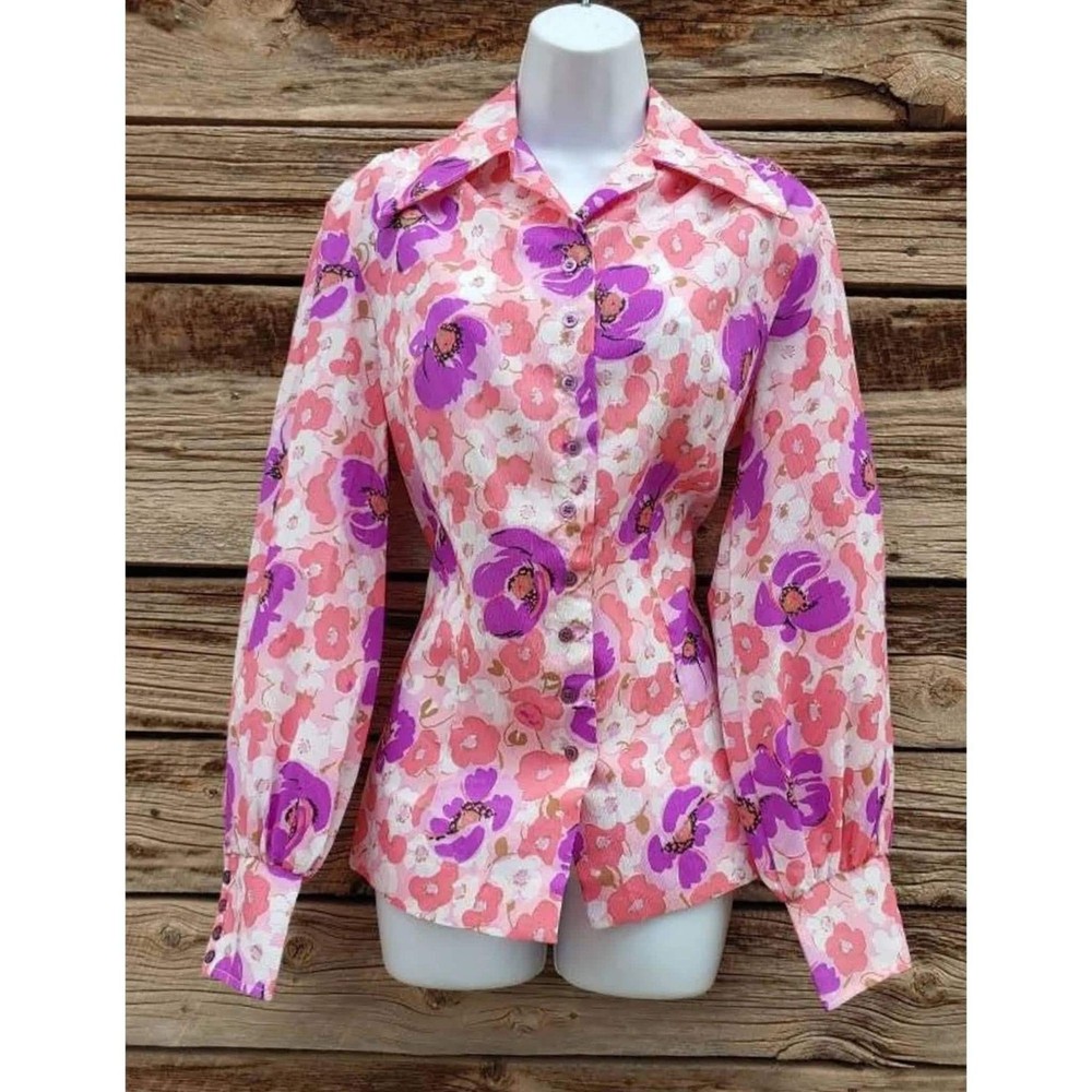 Vintage 1960s / 1970s Panhandle Slim Pink Floral Button Up Shirt