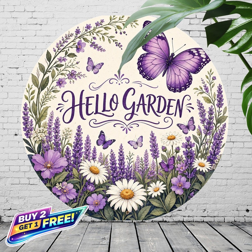 Garden Floral Butterfly Welcome Tin Metal Sign Wall Plaque