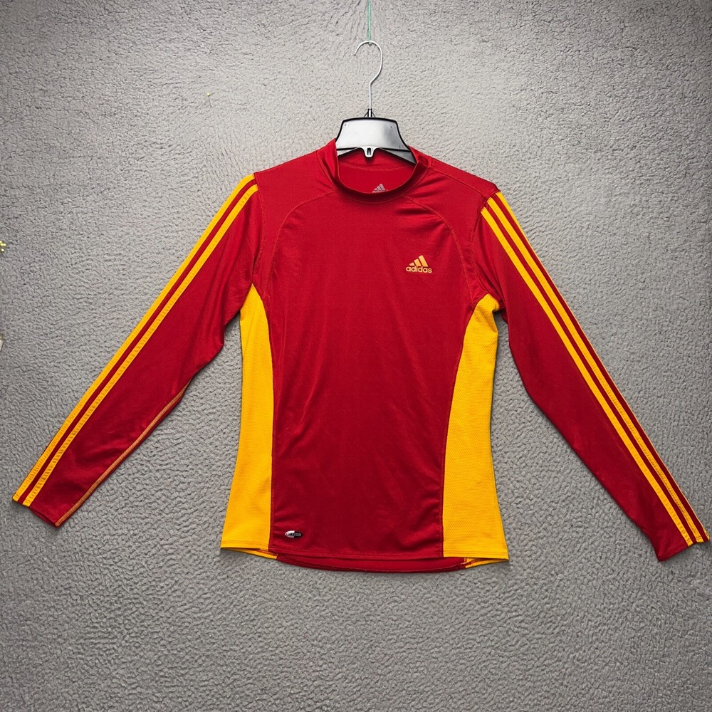 Adidas Compression Shirt Womens XL Red Yellow Fitted Athletic Gym Climacool