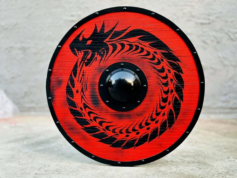 Medieval Dragon Eivor Valhalla Raven Authentic Battleworn Viking Shield Handmade