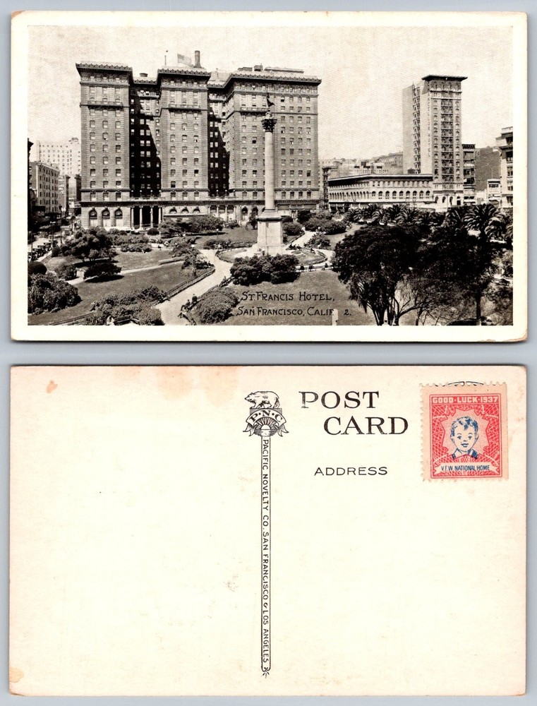 1937 St. Francis Hotel Union Square San Francisco CA Vintage Postcard