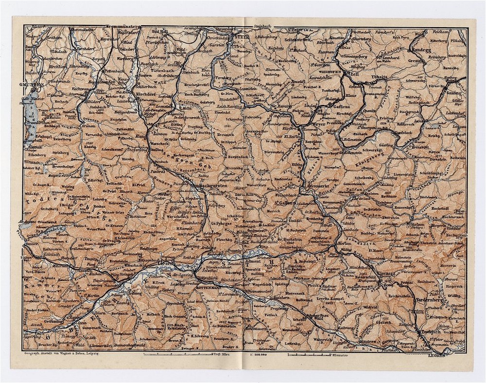 1910 Original Antique Map Of Styria Liezen / Steyr / Austria
