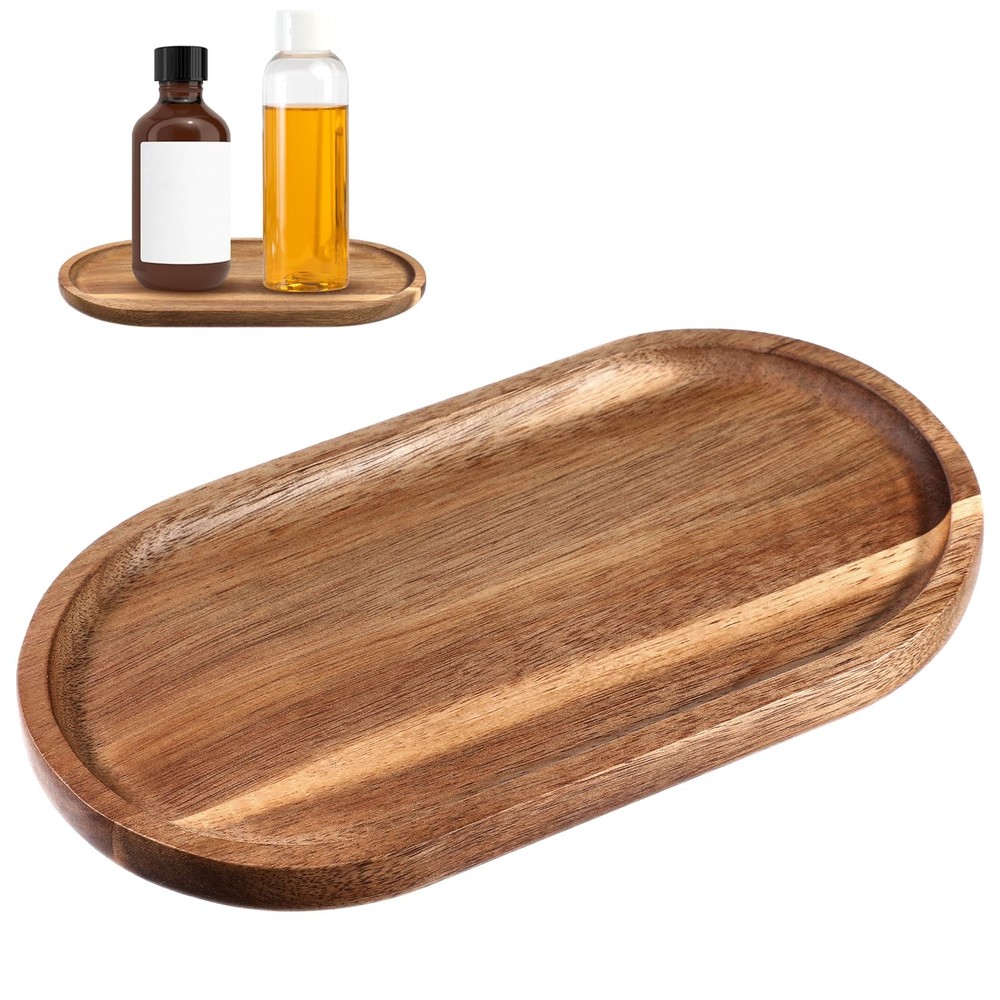 Small Acacia Wood Serving Trays Mini Wooden Platters Wooden Vanity Tray Dispe...