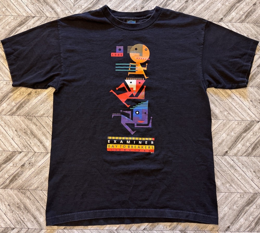 VTG San Francisco T-Shirt Mens Large Black Bay To Breakers Marathon Running Y2K