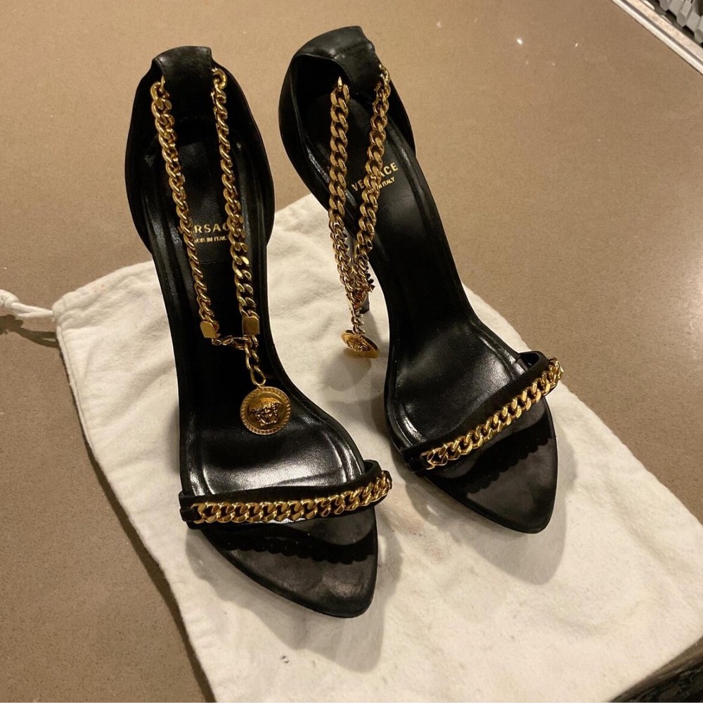Black with Gold Medusa and Chain Details Versace Heel 39