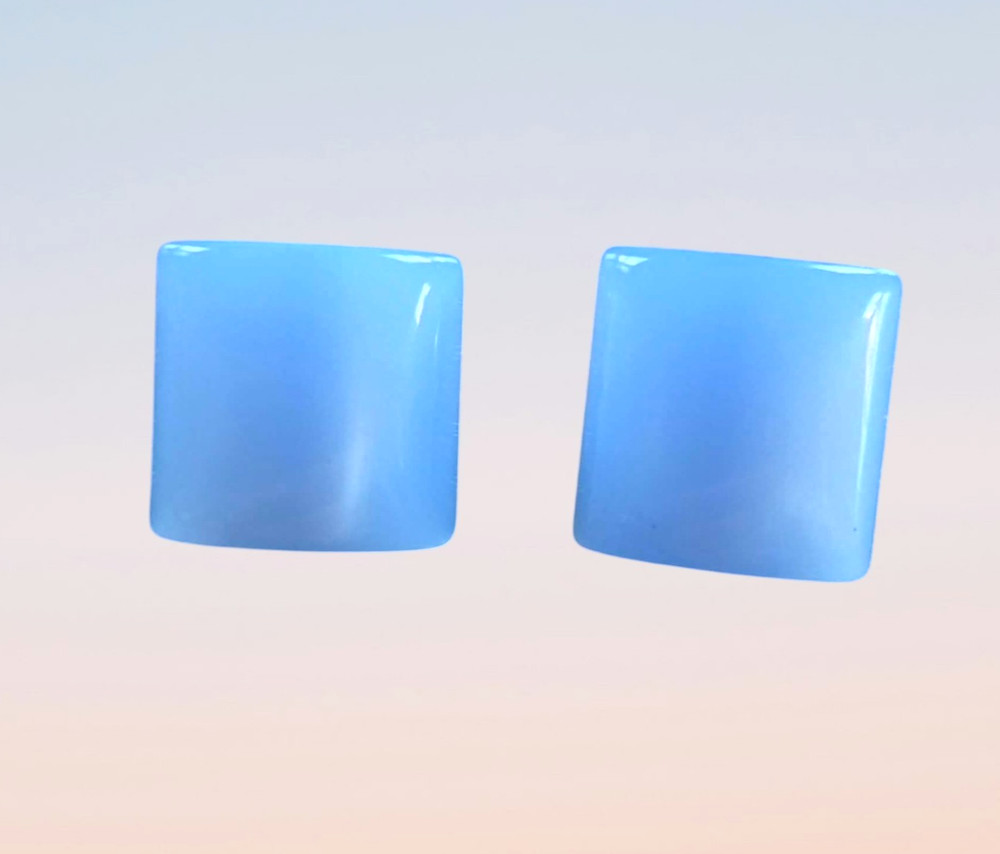 1960s Vintage Blue Moonglow Square Lucite Silver Toned Clip-On Earrings