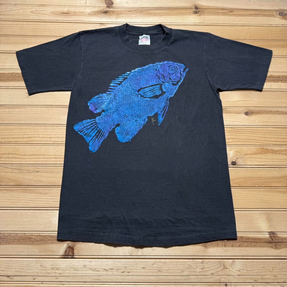 Vintage 90s Blue Sunfish Ocean Marine Life Tropical Graphic T-Shirt USA - Large