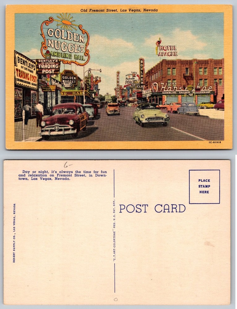 Vintage Golden Nugget Fremont Street Las Vegas Nevada Linen Postcard 1950s