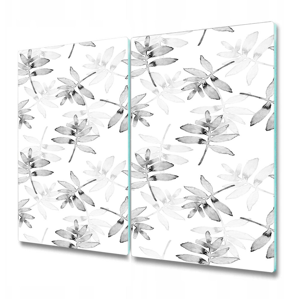 Tempered Glass Chopping Board Black Leaves Watercolour Minimalistic 2x30x52