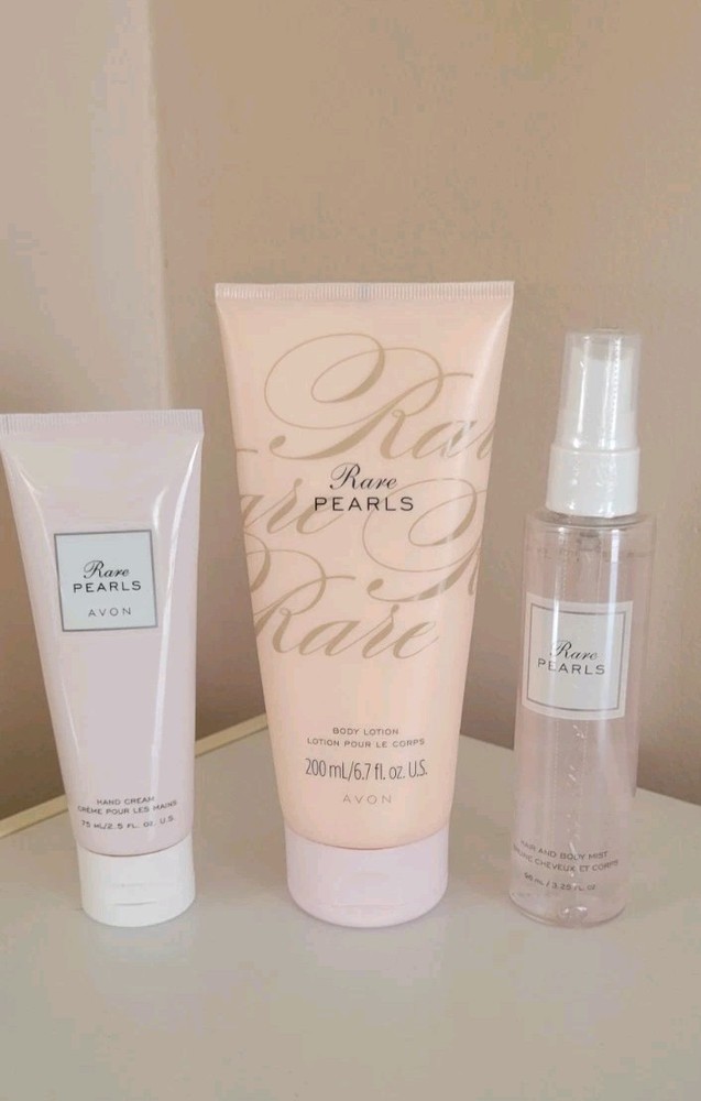 Avon RARE PEARLS Set. Body Mist 3.35 oz Body Lotion 6.7oz & Hand Cream 2.5oz