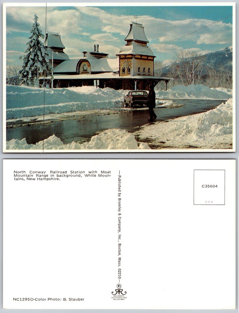 North Conway Railroad Station Winter White Mountains New Hampshire Postcard