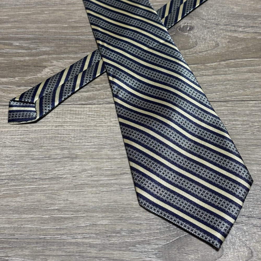 Roma Handmade Luxury 100% Silk Neck Tie for Men Blue White Striped 57