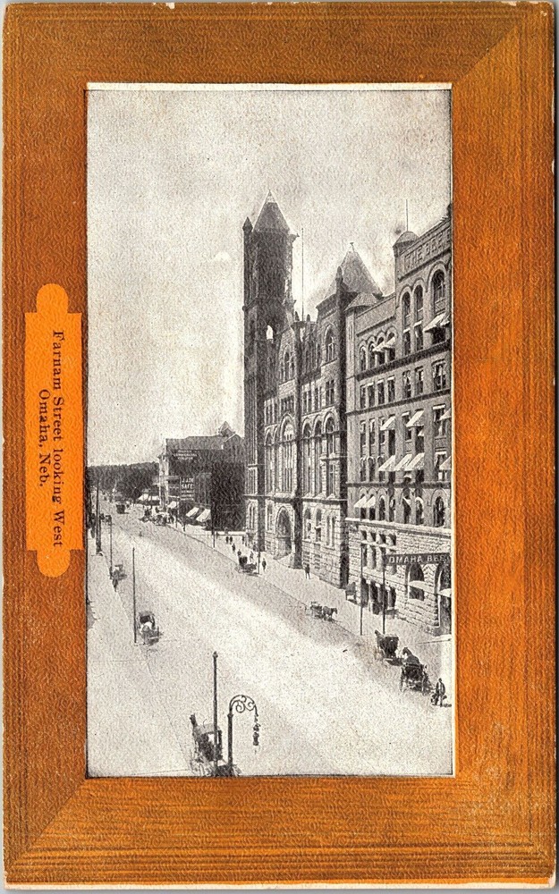 Omaha NE-Nebraska, Farnam St Looking West, Building Fronts, Vintage Postcard