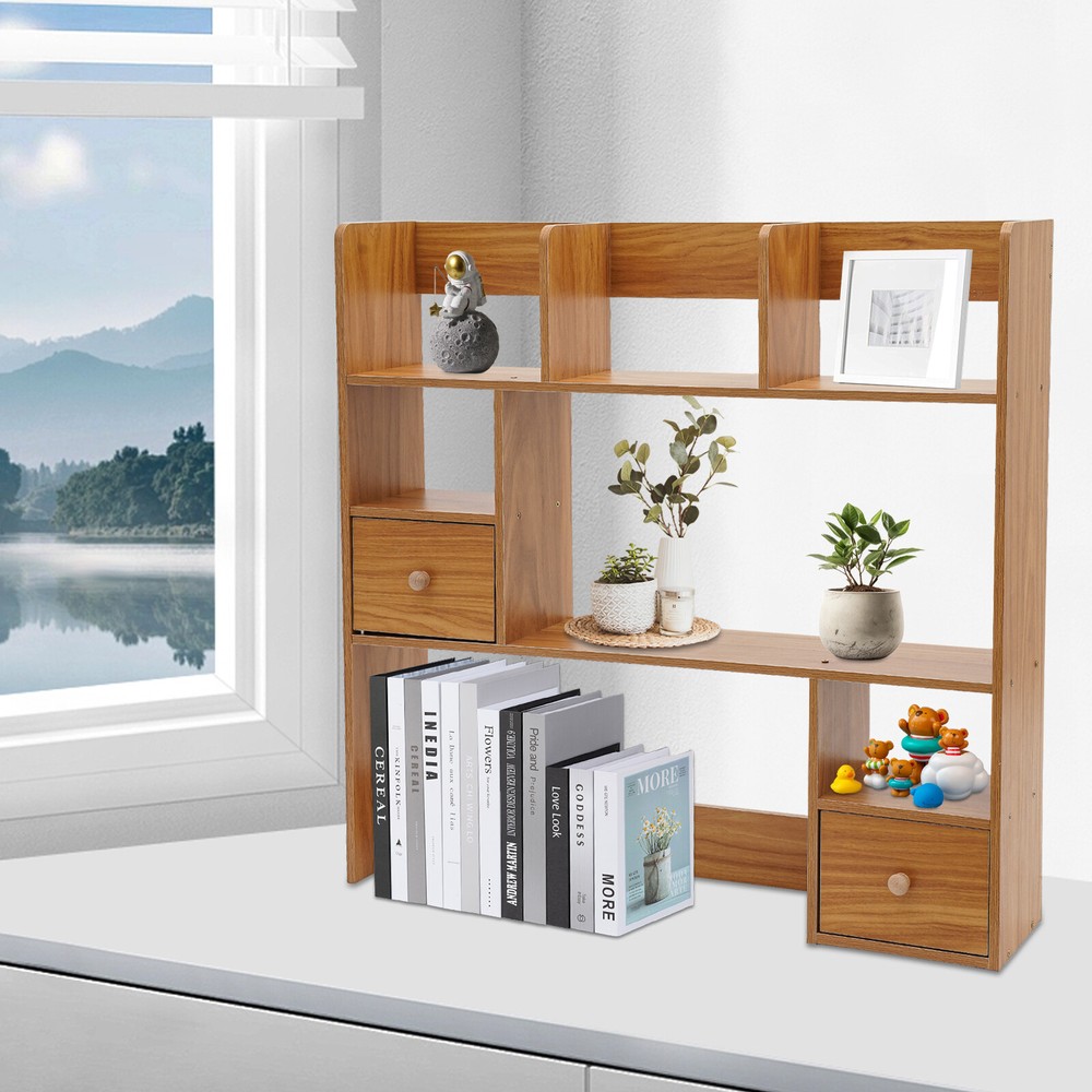 9 Compartments Desktop Book Shelving Office Desk Organizer Desktop Storage Rack