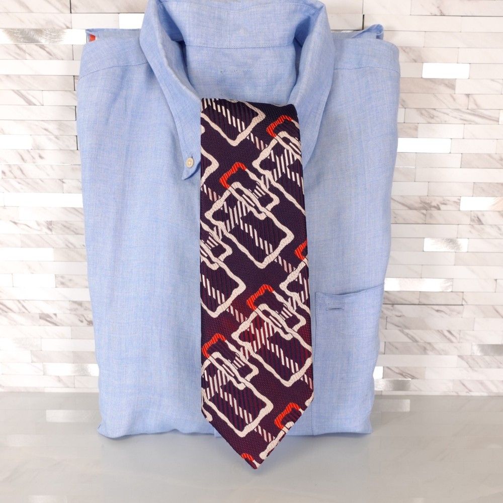 Neck Tie Mens Blue White Geometric Abstract Art Modern Suit Textured Luxury Wide