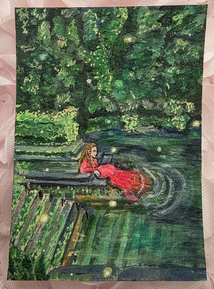ACEO Original Woman of the Lake Fantasy Water Folklore Fairytale Whimsical