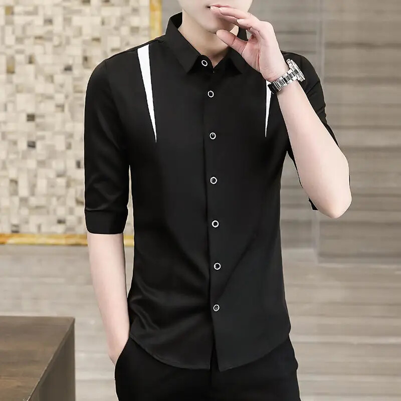 Men's Short-sleeved Trendy Handsome Mid-sleeved Shirt Summer Thin Shirt Clothes